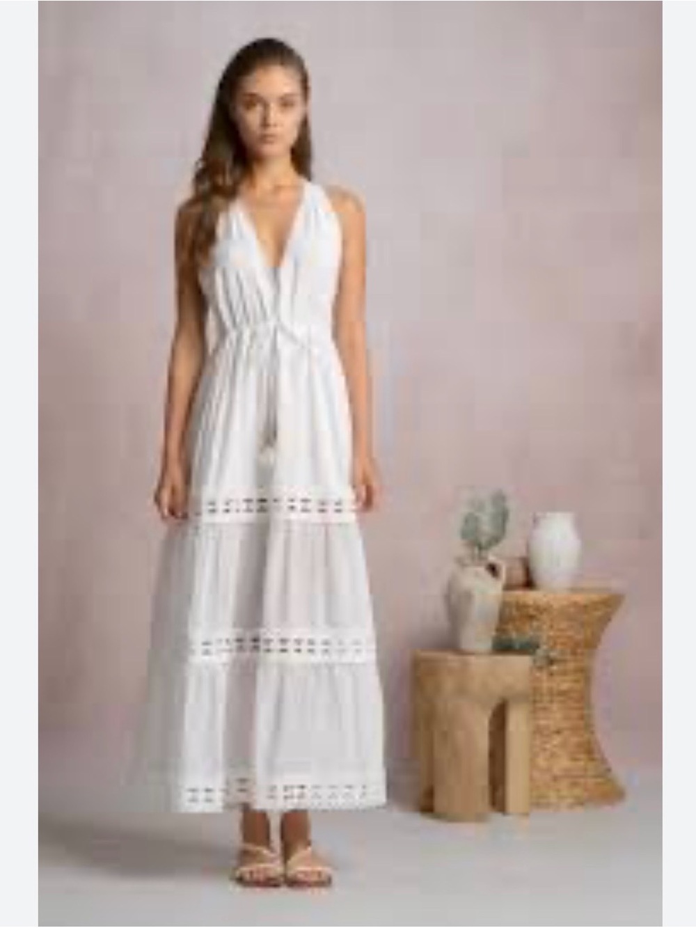 Elan White Halter Midi Dress with Eyelet Panels